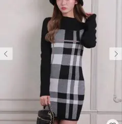 LIPSERVICE アクセントチェックジャガードワンピース