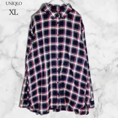 ユニクロ フランネル チェック シャツ（XL）長袖 秋 コットン 綿100%