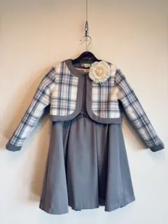 フォーマルドレス チェック柄ジャケット、コサージュ付き