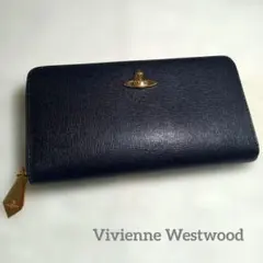 Vivienne Westwood ブラック長財布 内側布柄　紺色×赤