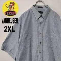 usa古着 VANHEUSEN 半袖ボタンシャツ　2XL ブルーチェックオーバー
