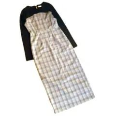 RESEXXY ニットワンピース ドッキング スリット チェック　グレー　F