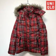 ユニクロ ダウンジャケット M チェック柄 ファー付き