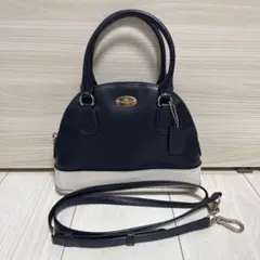 COACH コーチ 2wayバッグ ロゴ 金具 ネイビー ホワイト ハンドバッグ