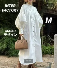 完売品中古美品☆INTER FACTORY ランタンスリーブシャツワンピースMのサムネイル