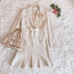 anysisセットアップスーツホワイトジャケットスカート ツイードM入学式結婚式