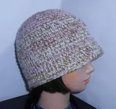 茶／ライン・クラッシャー・バケット・クロシェハット【男性女性】ハンドメイド手編み