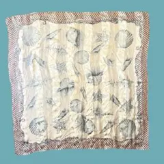 シルク100% 貝殻デザイン スカーフ　90cm