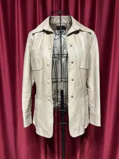 ベージュ レザー ジャケット　昭和レトロ　M
