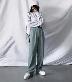 新品　me+em select 太ベルトハイウエストカラータックスラックス