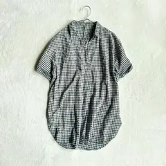 【セブンデイズサンデイ】スキッパーカラーブラウス（M）ギンガムチェック 半袖 綿のサムネイル