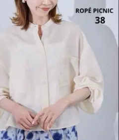 ROPÉ PICNIC バンドカラー無地シアーシャツ ホワイト系 38のサムネイル