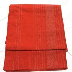 赤いストライプ模様の刺し子風　袋帯