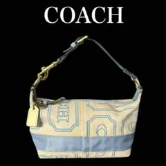 COACHシグネチャー ミニハンドバッグキャンバス ブルー系アクセサリーポーチ