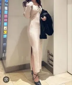 ROYAL PARTY アンダーレーススリットタイトワンピース　ベージュ系