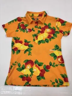 【極美品】ルコックゴルフ ポロシャツ M相当 オレンジ フルーツ柄 華やか 総柄