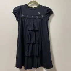 美品　ポンポネット　半袖ワンピース　刺繍　120cm ネイビー　フォーマル