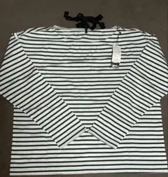 LOUNIE ボーダー 長袖Tシャツ　緑ボーダー　リボン付き　コットン