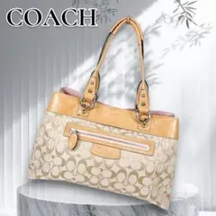 希少柄 超美品 COACH フラワー シグネチャー ショルダーバッグ A4収納