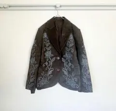 ★刺繍 スエード テーラードジャケット レディース ブラウン 繊細 派手柄