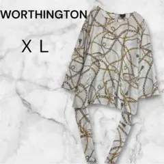 WORTHINGTON 【XL】レディース長袖ブラウス柄物シャツチェーン柄リボン