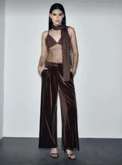 エレガントカジュアル ベロアパンツ　M L ブラウン　レディース　ワイド