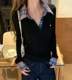 チェックシャツレイヤードトップス