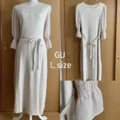 GU アイボリー リブ編み ロングワンピース Lサイズ
