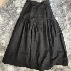 ドット柄フレアロングスカート ブラック