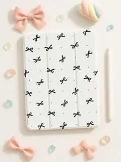 韓国 iPadケース カバー おしゃれ ホワイト リボン 白 ペンシル 収納