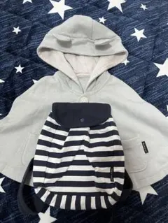 COMME CA ISM グレー ポンチョ 60~80cm リュックセット