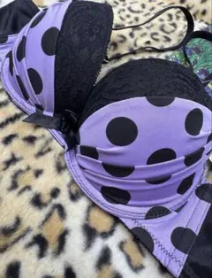 紫と黒の水玉模様ブラジャー　可愛い　B75