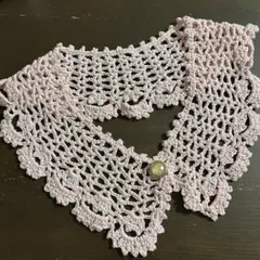 ハンドメイド　ピンク かぎ編み つけ襟 ボタン付き