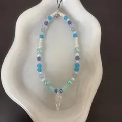 青系ビーズ 魚チャーム ストラップ