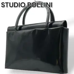 【美品】STUDIO POLLINI ハンドバッグ パテントレザー ブラック
