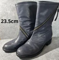 SAYA ブルーレザーブーツラウンドジップ本革23.5cm レディース　即日発送のサムネイル