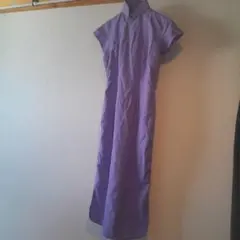 紫色 半袖 チャイナドレス風 ワンピース