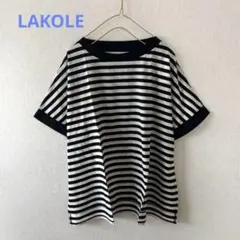 新品☆LAKOLE 【汗ジミ軽減】ワイドT☆ブラックストライプのサムネイル