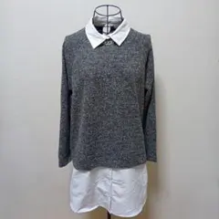 LEPSIM　レプシィム　レイヤードトップス　長袖　襟　ニット　シャツ　グレー系