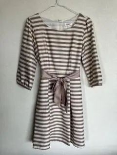 タグ付き　未使用・SOUP リボン付きボーダーのワンピース・11号　L／スープ