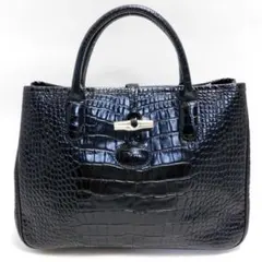 極美品 ロンシャン ロゾ トートバッグ ハンドバッグ 黒 ルーマニア製 A4可