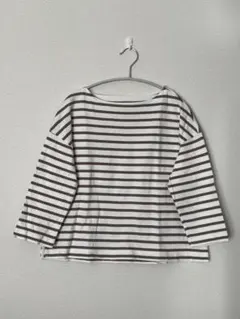 無印良品ボーダーストライプ 七分袖Tシャツ XS -S ホワイトブラウン