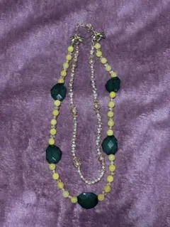 緑と黄色の2連ネックレス　ヴィンテージビーズ