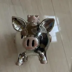 シルバー 豚 貯金箱 クラウン ハート装飾