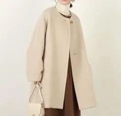 値下げ　ノーリーズ　ノーカラーモヘアシャギーコート　ベージュのサムネイル