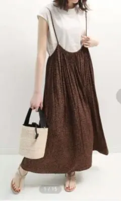 【未使用】NOBLE ノーブル アニマルギャザーロングストラップキャミワンピース