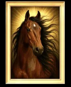 強き運気で風をまとい走り出す馬　開運グラフィックアート　額縁付き