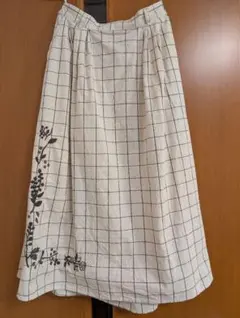 Samansa Mos2 アイボリー チェック柄 ロングスカート フリーサイズ