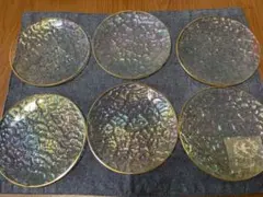 ガラス皿 波模様 金色の縁取り　6枚セット