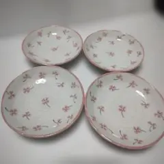 桜模様の陶器皿4枚セット